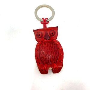 La Cuoieria Handsewn Leather Owl Keychain Handmade Italy Accessory. J3